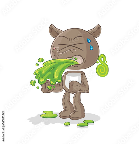 tapir throw up cartoon. cartoon mascot vector