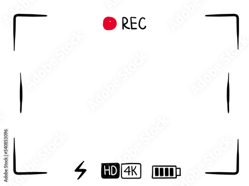 Camera viewfinder frame hand drawn style, video or photo focus screen. Sketch recording or snapshot template, digital display dslr cam, capture interface for photography or videography, flat vector