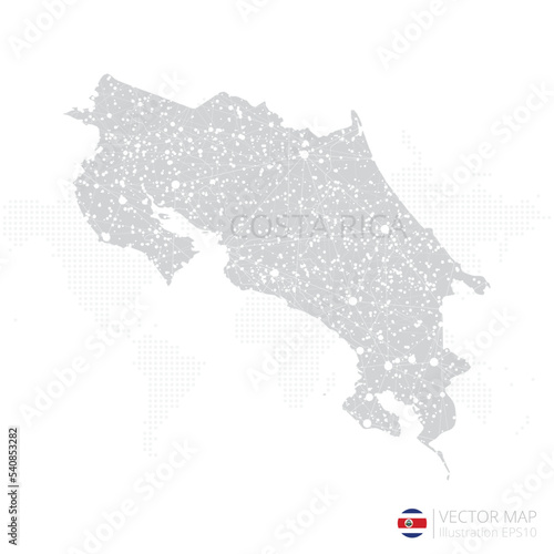 Costa Rica grey map isolated on white background with abstract mesh line and point scales. Vector illustration eps 10