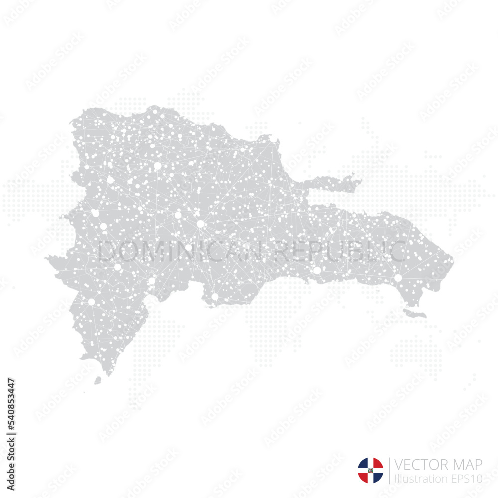 Dominican Republic grey map isolated on white background with abstract mesh line and point scales. Vector illustration eps 10