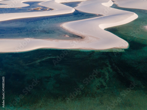 Drone view of dune with lagoons, Lençois Maranhenses, Brazil 