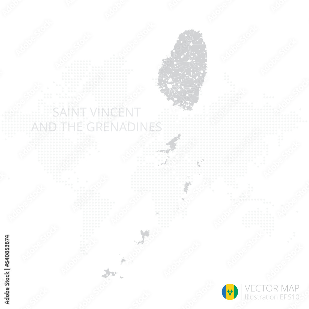 Fototapeta premium Saint Vincent and the Grenadines grey map isolated on white background with abstract mesh line and point scales. Vector illustration eps 10