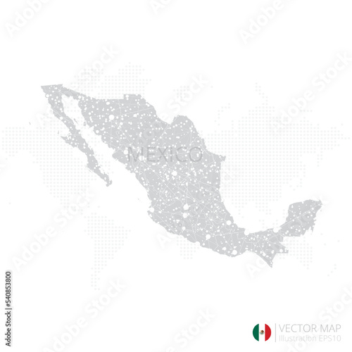 Mexico grey map isolated on white background with abstract mesh line and point scales. Vector illustration eps 10