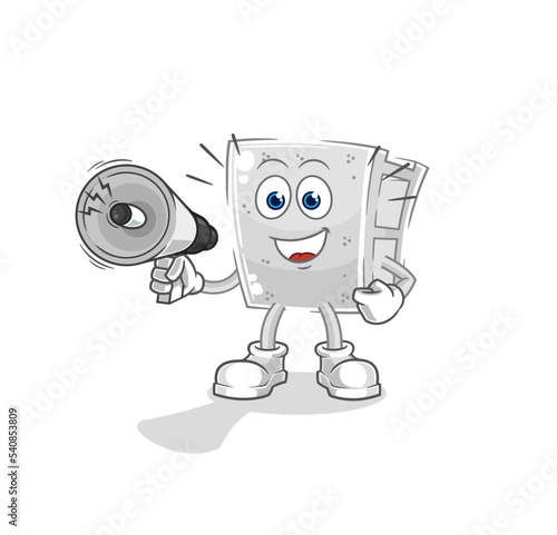 concrete brick holding hand loudspeakers vector. cartoon character