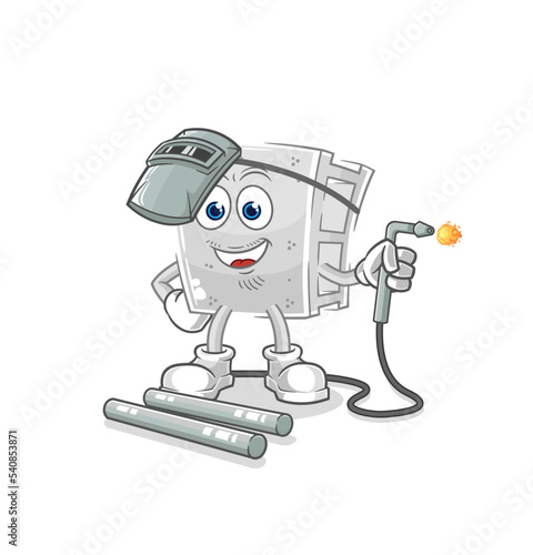 concrete brick welder mascot. cartoon vector
