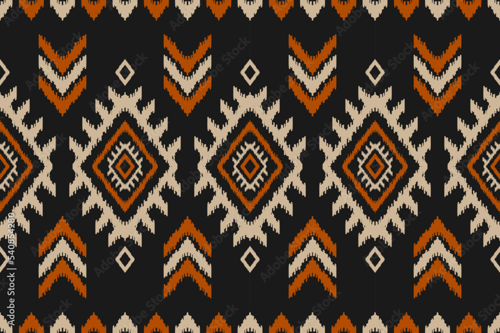Carpet ethnic ikat pattern art. Geometric ethnic ikat seamless pattern in tribal. Mexican style. Design for background, wallpaper, illustration, fabric, clothing, carpet, textile, batik, embroidery. - obrazy, fototapety, plakaty 
