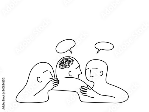 Outline of group therapy and talk therapy, vector illustration.