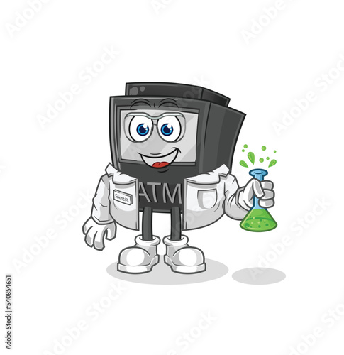 ATM machine scientist character. cartoon mascot vector