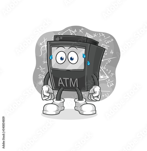 ATM machine thinking hard vector. cartoon character