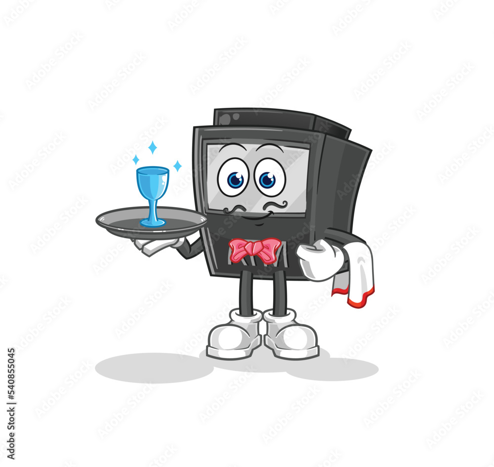 ATM machine waiter cartoon. cartoon mascot vector ATM machine waiter cartoon. cartoon mascot vector