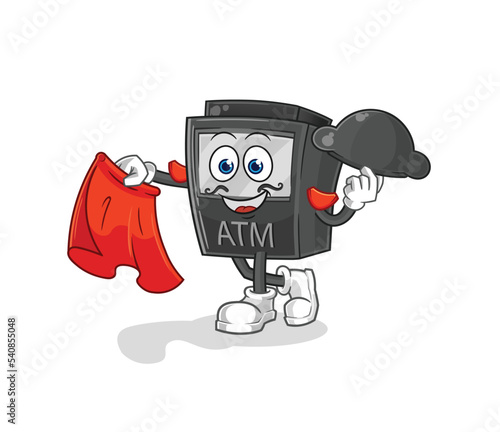 ATM machine matador with red cloth illustration. character vector