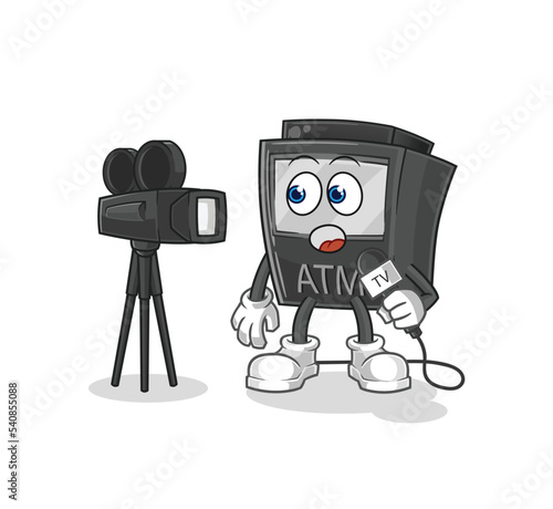 ATM machine tv reporter cartoon. cartoon mascot vector