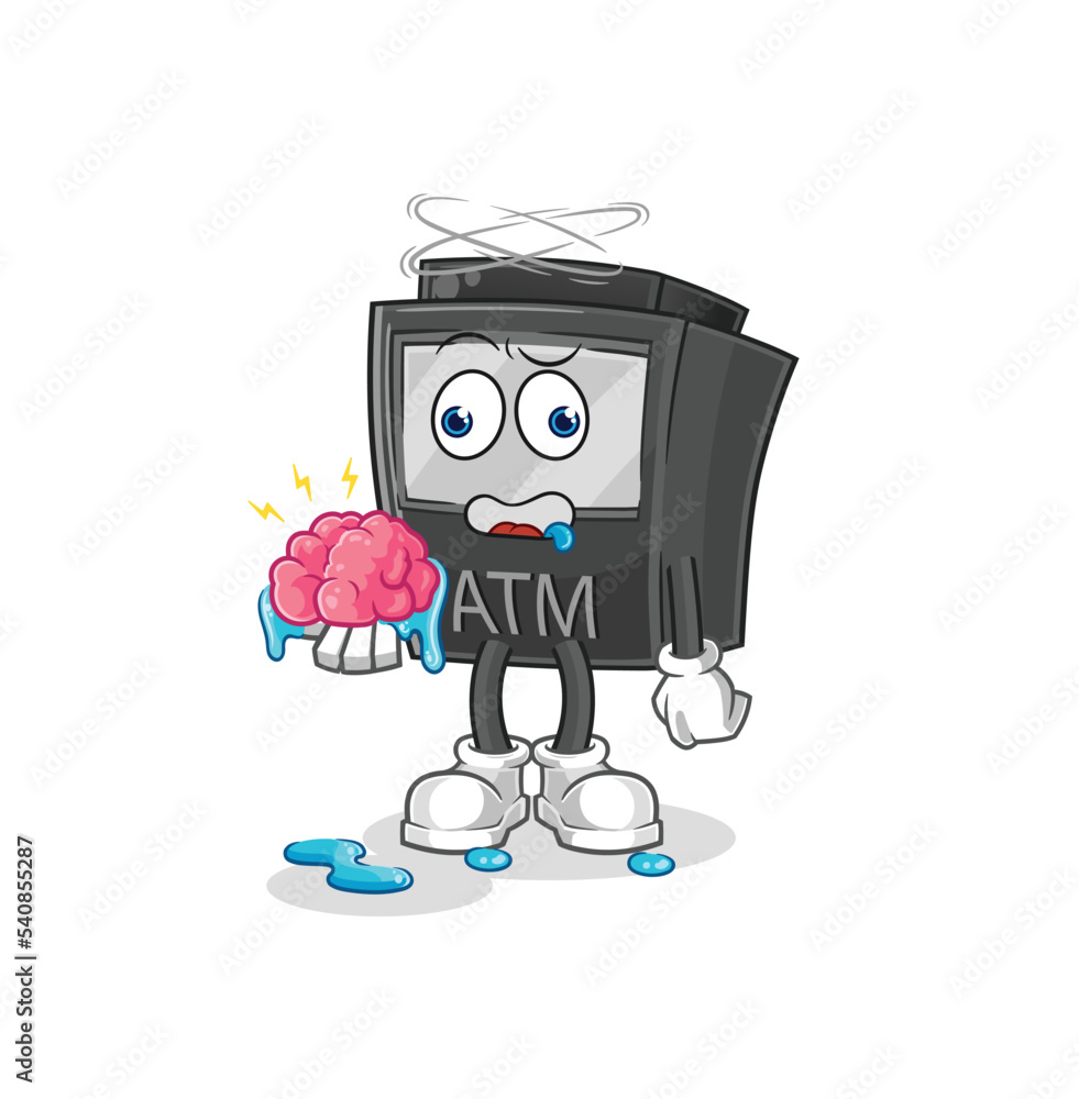 Naklejka premium ATM machine no brain vector. cartoon character