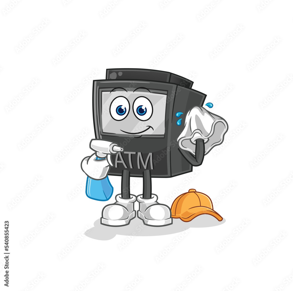 ATM machine cleaner vector. cartoon character ATM machine cleaner vector. cartoon character