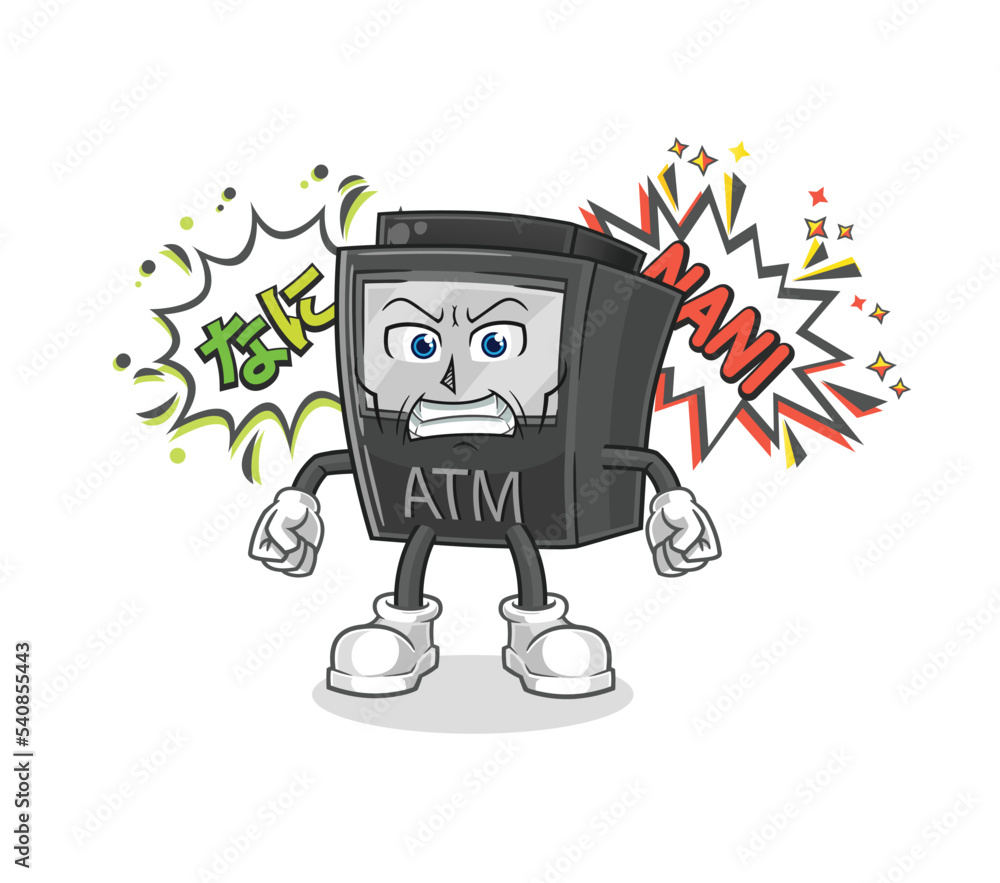 ATM machine anime angry vector. cartoon character ATM machine anime angry vector. cartoon character