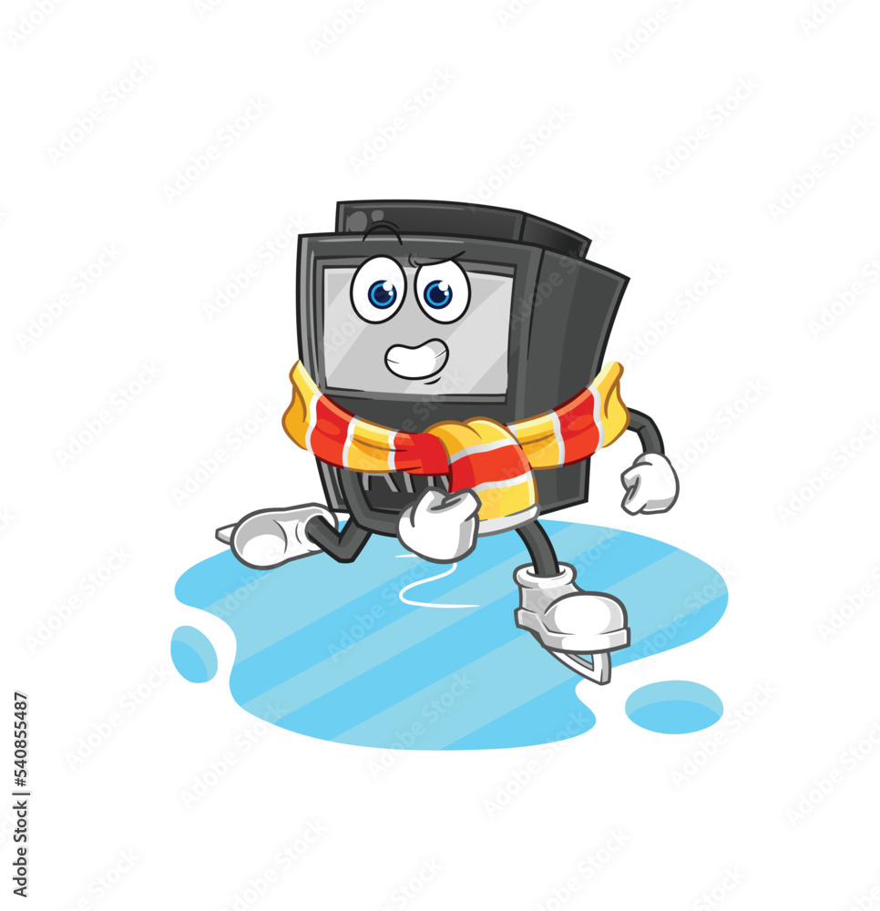 ATM machine ice skiing cartoon. character mascot vector ATM machine ice skiing cartoon. character mascot vector
