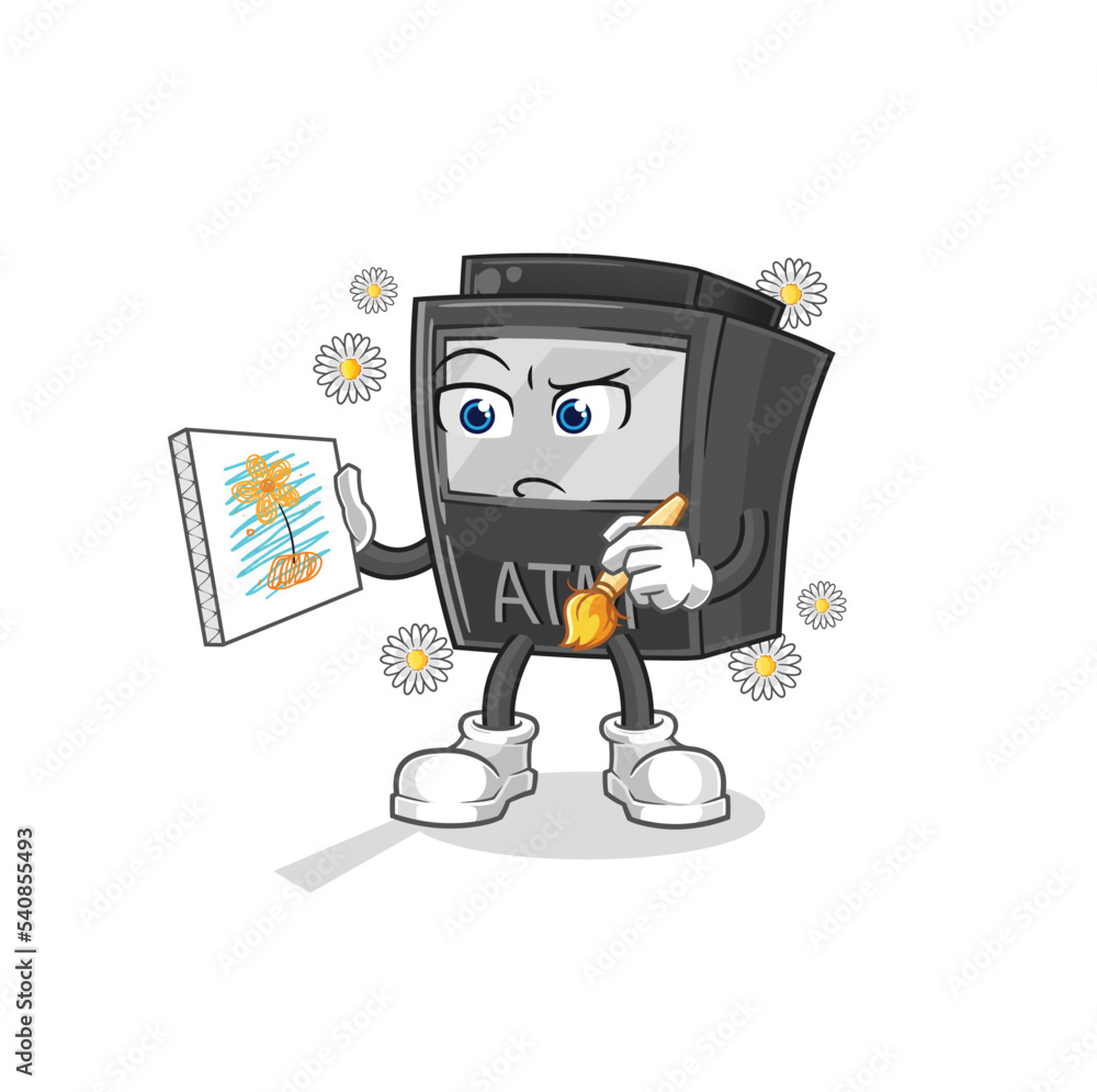 ATM machine traditional painter cartoon character vector ATM machine traditional painter cartoon character vector