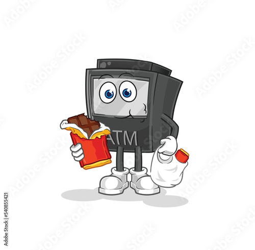 ATM machine eat chocolate mascot. cartoon vector
