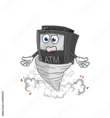 ATM machine in the tornado cartoon character vector