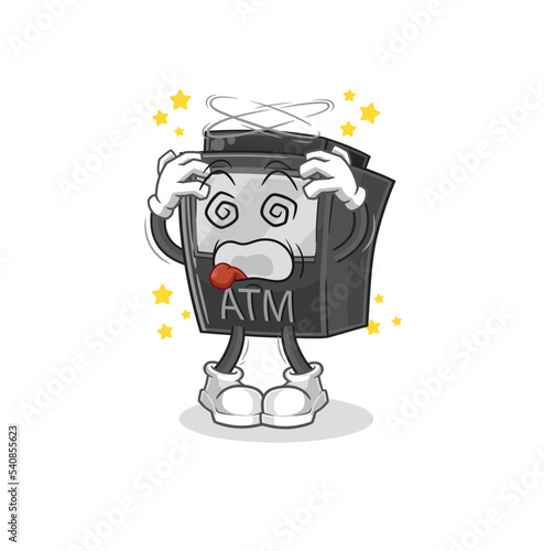 ATM machine dizzy head mascot. cartoon vector