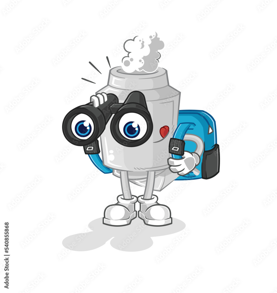exhaust with binoculars character. cartoon mascot vector exhaust with binoculars character. cartoon mascot vector