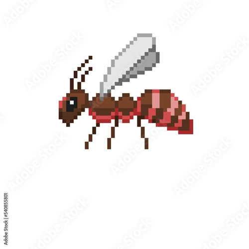 An 8-bit retro-styled pixel-art cartoon illustration of a red-striped bumble bee.