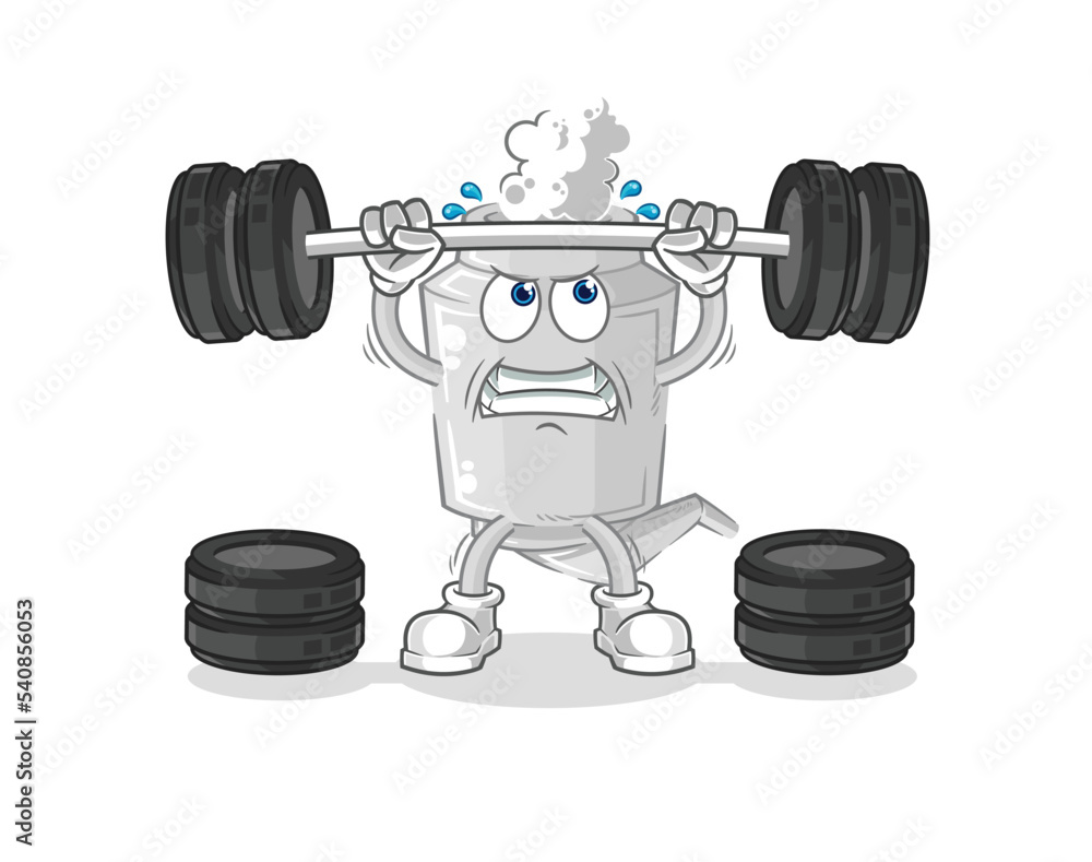 exhaust lifting the barbell character. cartoon mascot vector exhaust lifting the barbell character. cartoon mascot vector