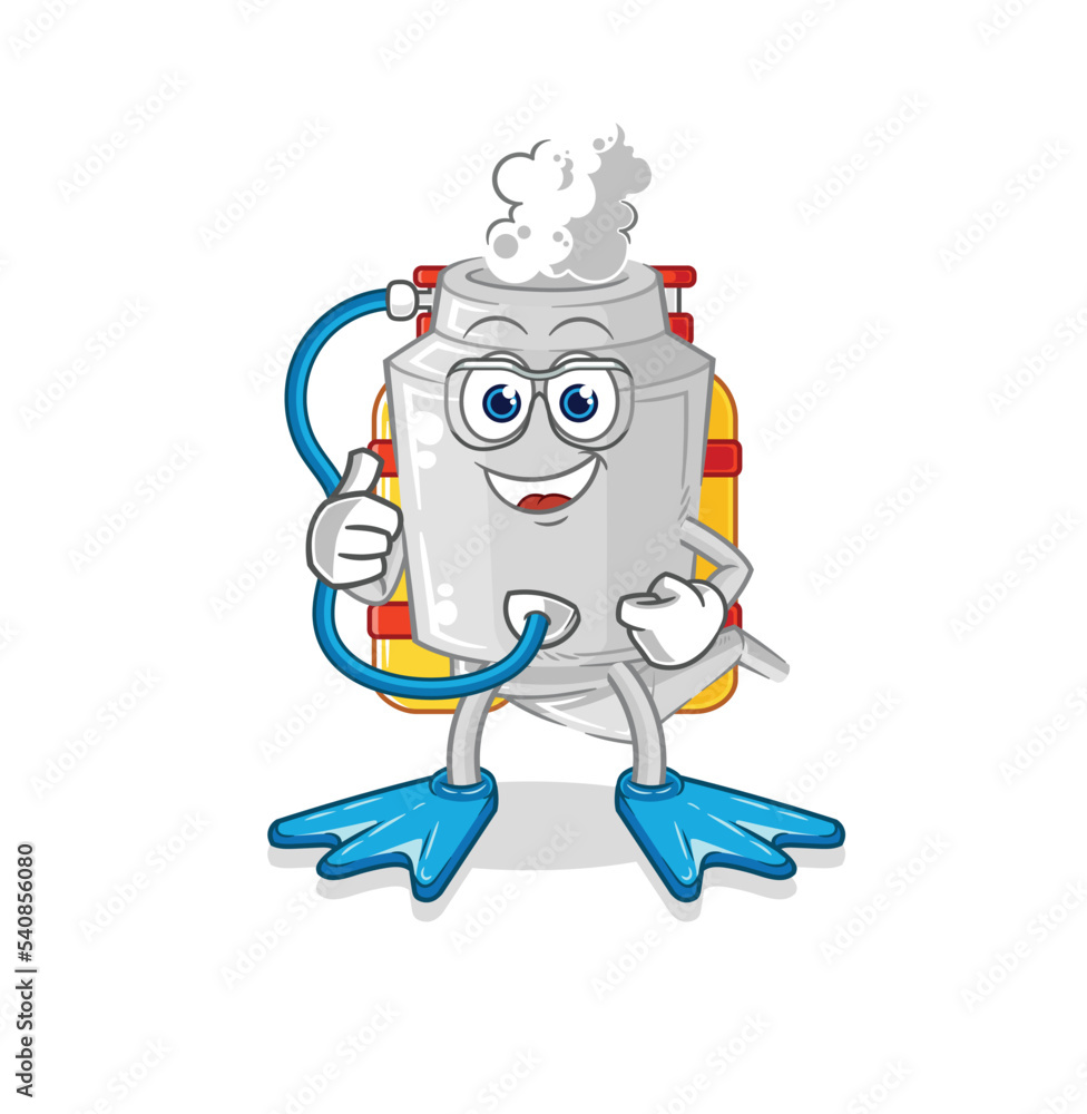 exhaust diver cartoon. cartoon mascot vector