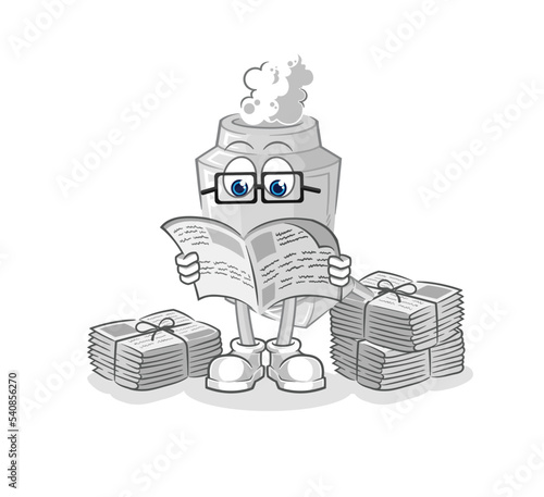 exhaust read newspaper cartoon. character vector