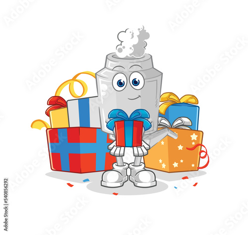 exhaust give gifts mascot. cartoon vector