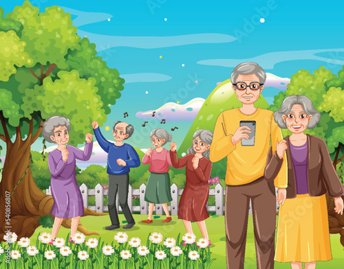 Outdoor park with senior people