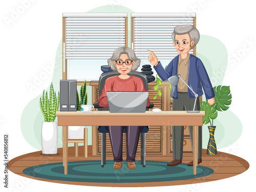 Senior couple using laptop at home