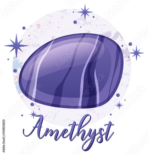 Amethyst gemstone with text