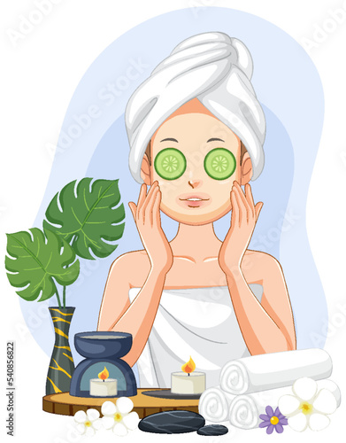Spa woman applying facial mask
