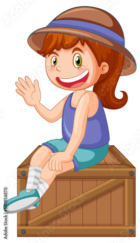 Cute girl sitting on wooden box