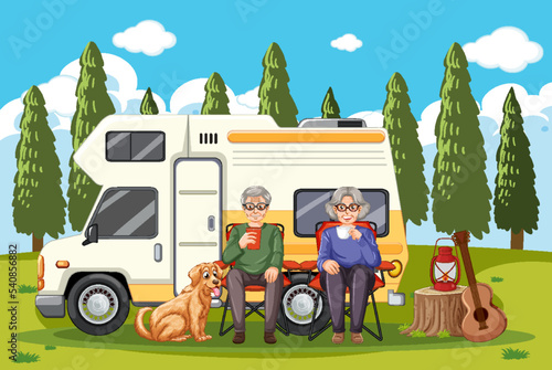 Senior couple camping outdoor