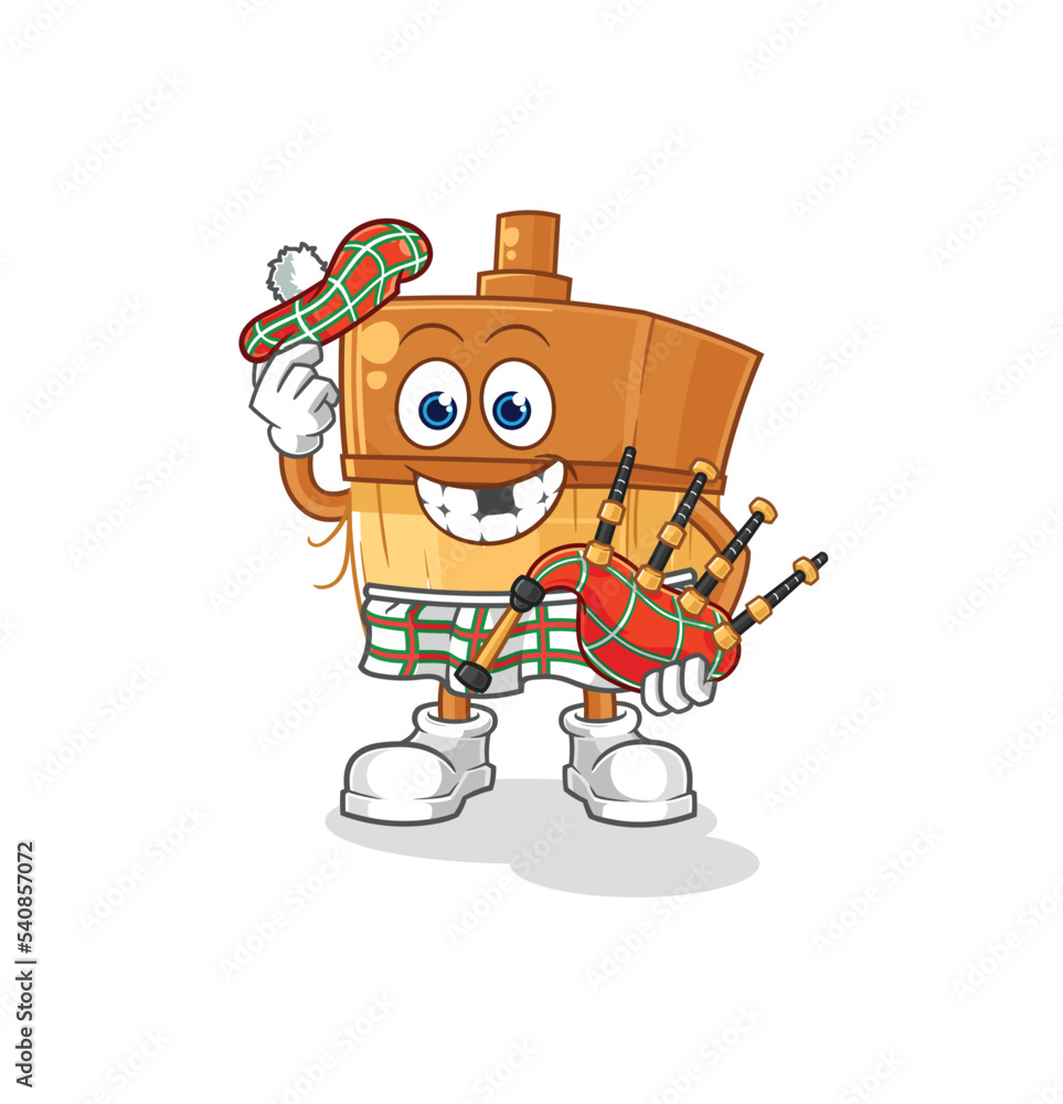 paintbrush scottish with bagpipes vector. cartoon character