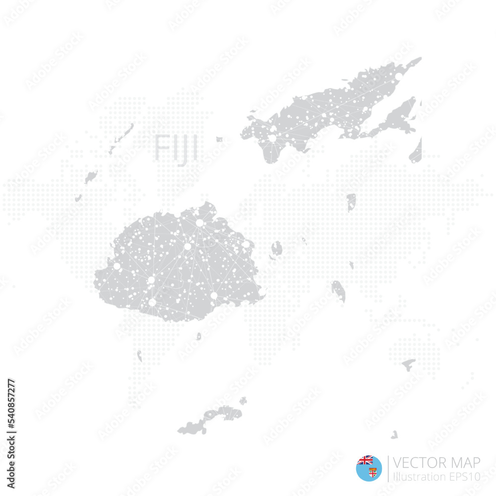 Fiji grey map isolated on white background with abstract mesh line and ...