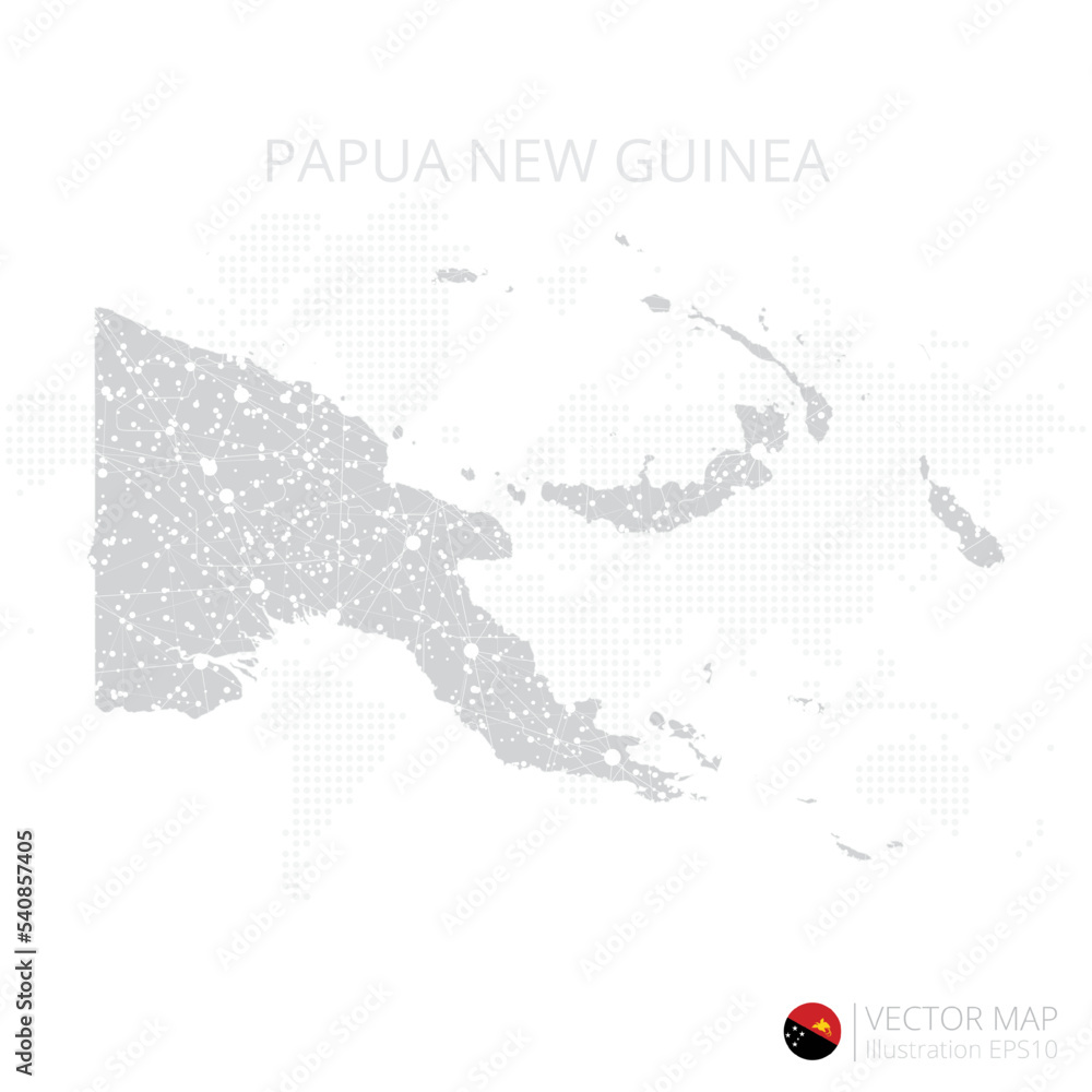 Naklejka premium Papua New Guinea grey map isolated on white background with abstract mesh line and point scales. Vector illustration eps 10