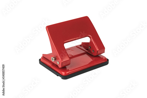Classic red hole punch isolated on a white background.