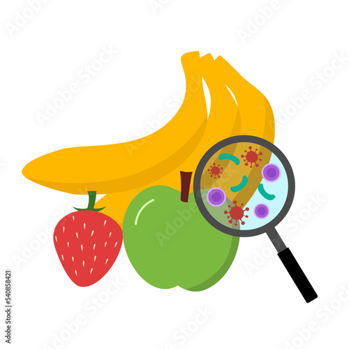 Bacteria germs on fruits in flat design on white background.