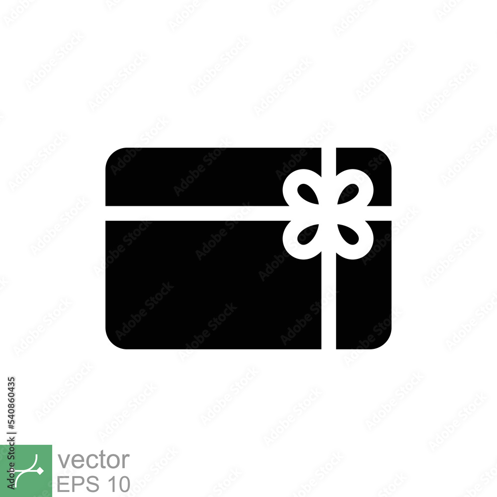 Gift card icon. Simple solid style. Voucher, prepaid, discount, coupon, purchase, merchandise, sale, business concept. Glyph vector illustration isolated on white background. EPS 10. Gift card icon. Simple solid style. Voucher, prepaid, discount, coupon, purchase, merchandise, sale, business concept. Glyph vector illustration isolated on white background. EPS 10.