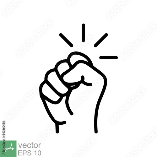 Hand knocking on door icon. Simple outline style. Knock, touch, knuckle, force, fight, fist, bump, punch, strong, knocker concept. Line vector illustration isolated on white background. EPS 10.