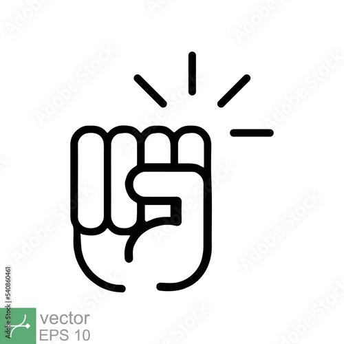 Hand knocking on door icon. Simple outline style. Knock, touch, knuckle, force, fight, fist, bump, punch, strong, knocker concept. Line vector illustration isolated on white background. EPS 10.