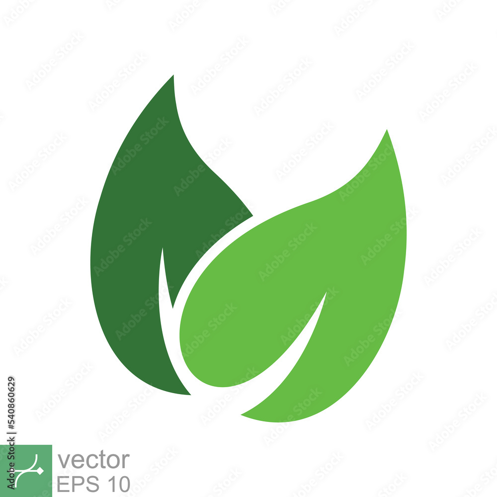 Green leaf icon. Simple flat style. Two leaf ecology, eco green, nature, organic, spring, floral, plant, environment concept. Vector illustration isolated on white background. EPS 10. Green leaf icon. Simple flat style. Two leaf ecology, eco green, nature, organic, spring, floral, plant, environment concept. Vector illustration isolated on white background. EPS 10.