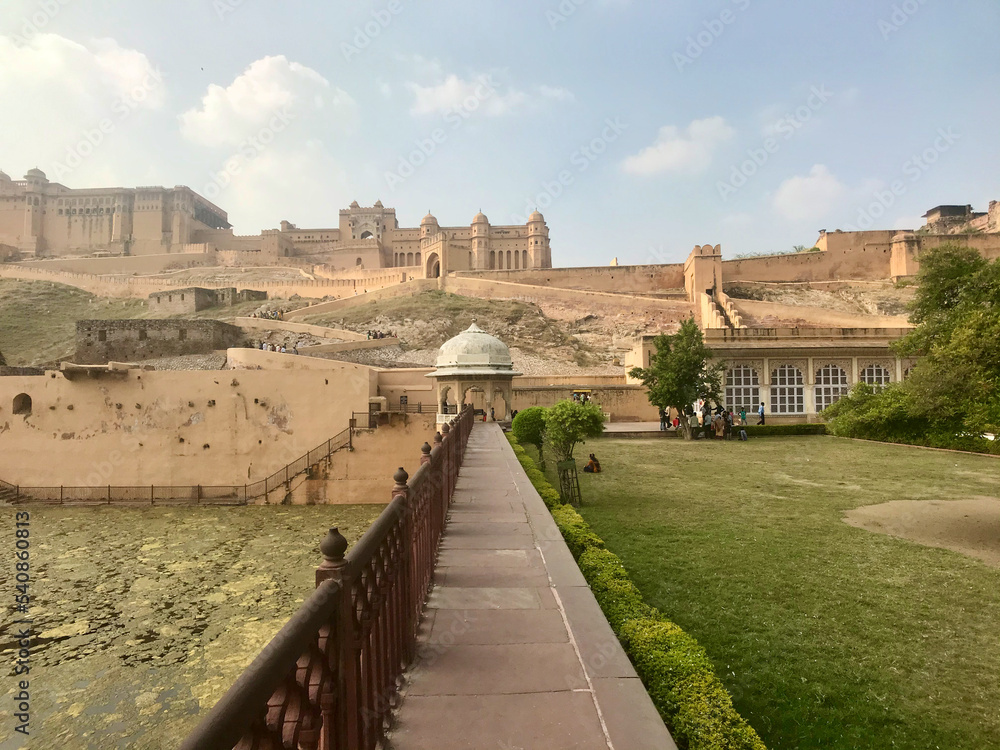Jaipur, India, November 2019 - A castle on a path near a building