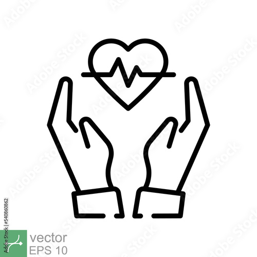 Heart rate icon. Simple outline style. Hand heart pulse, electrocardiogram sign, healthcare and medical concept. Thin line vector illustration isolated on white background. EPS 10.