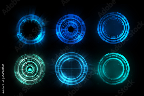 Abstract futuristic background of circle round glowing technology sci fi frame. hud ui. 
