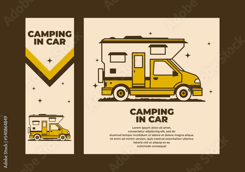 Vintage art illustration of a camper van