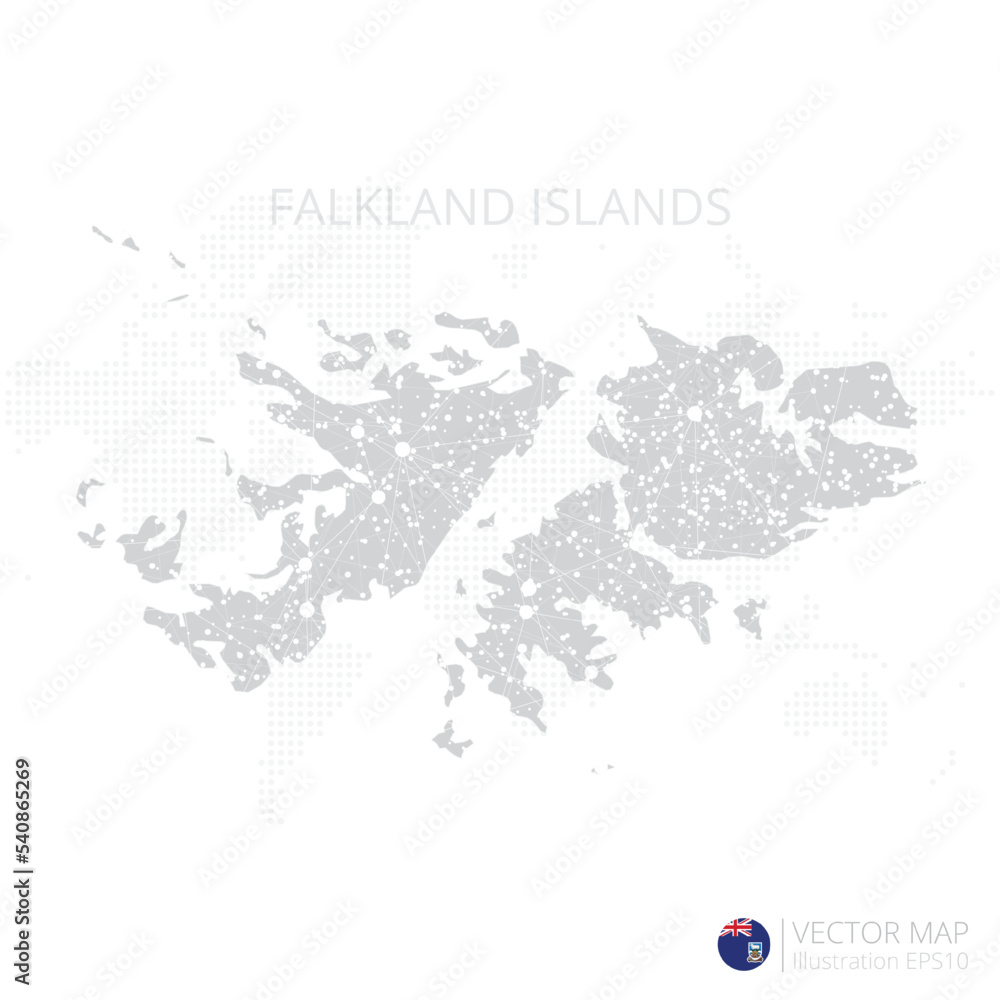 Falkland Islands grey map isolated on white background with abstract mesh line and point scales. Vector illustration eps 10 Falkland Islands grey map isolated on white background with abstract mesh line and point scales. Vector illustration eps 10